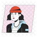 Woman In Hat Short Hair Curly Hair Icon