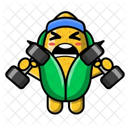 Cute corn doing fitness with dumbbell Emoji Icon