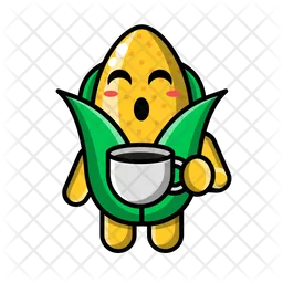 Cute corn drinking coffee Emoji Icon