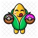 Cute Corn Eating A Doughnut Corn Food Icon