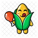 Cute Corn Eating Fried Chicken Corn Food Icon