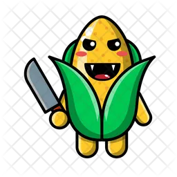 Cute corn holding a knife Emoji Icon