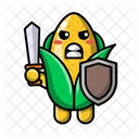 Cute Corn Holding Sword And Shield Corn Food Icon