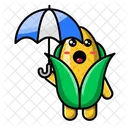 Cute Corn Holding Umbrella Corn Food Icon