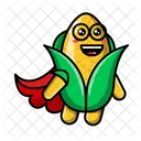 Cute Corn Superhero Character Corn Food Icon