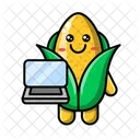 Cute Corn With A Laptop Corn Food Icon