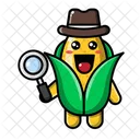 Cute Corn With Magnifying Glass Corn Food Icon