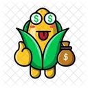 Cute Corn With Money Expression Corn Food Icon