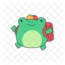 Cute green frog with a backpack  Icon
