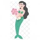 Cute Mermaid Brought Flower  Icon