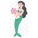 Cute Mermaid Brought Flower  Icon