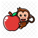 Cute Monkey Eating Apple  Icon