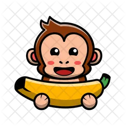 Cute Monkey Eating Banana  Icon