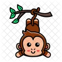 귀여운 원숭이가 나무에 매달려 있다  아이콘