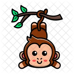 Cute Monkey Hanging On Tree  Icon
