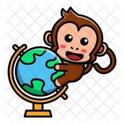 Cute monkey holding globe  Icon