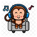 Cute Monkey Listening Music  アイコン