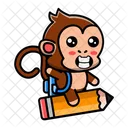 Cute monkey ride flying pencil  Icon
