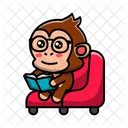 Cute monkey sitting reading a book  アイコン