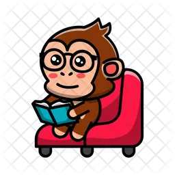 Cute monkey sitting reading a book  Icon