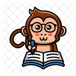 Cute monkey writing on book  Icon