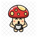 Cute mushroom drinking coffee  Icon