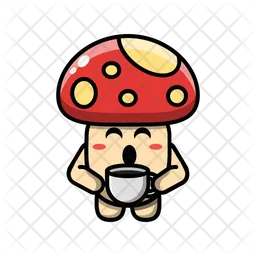 Cute mushroom drinking coffee Emoji Icon