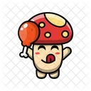 Cute mushroom eating fried chicken  Icon