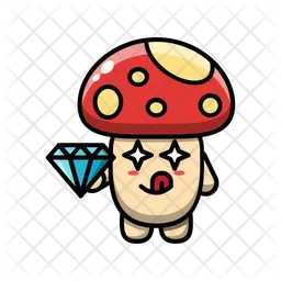 Cute mushroom get a diamond Emoji Icon
