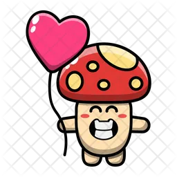 Cute mushroom holding balloon Emoji Icon