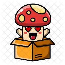 Cute mushroom inside card board Emoji Icon
