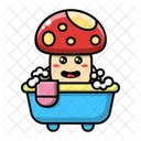 Cute Mushroom Is Bathing Plant Fungus Icon