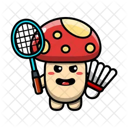 Cute mushroom playing badminton Emoji Icon
