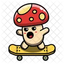 Cute Mushroom Ride A Skateboard Plant Fungus Icon