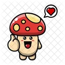 Cute Mushroom With Love Heart Plant Fungus Icon