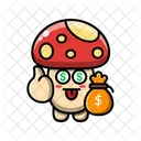 Cute Mushroom With Money Expression Plant Fungus Icon