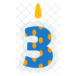 Cute Number Three Party Candle  Icon