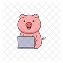 Cute pig with laptop  Icon