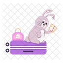 Cute rabbit traveler sitting on luggage  Icon