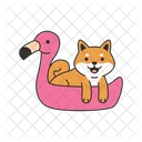 Cute shiba inu dog in inflatable pink flamingo  Icon