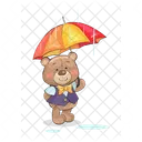 Cute Teddy-Bear Stand Under Umbrella Rainy Weather  Icon