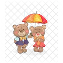 Cute Teddy-Bears Stand Under Umbrella Boy Girl  Icon