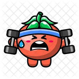 Cute tomato doing fitness with dumbbell Emoji Icon