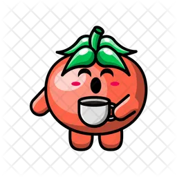 Cute tomato drinking coffee Emoji Icon