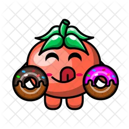 도넛을 먹는 귀여운 토마토 Emoji 아이콘
