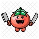 칼을 들고 있는 귀여운 토마토  아이콘