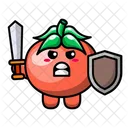 칼과 방패를 들고 있는 귀여운 토마토  아이콘
