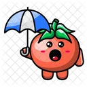 Cute tomato holding umbrella  Icon