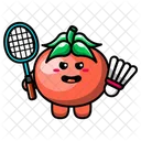 Cute tomato playing badminton  Icon