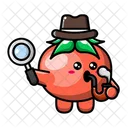 Cute tomato with magnifying glass  Icon